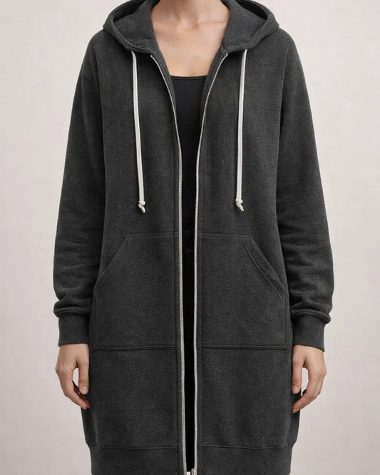 Women's Hooded Long-sleeved Medium-length Zipper Padded Sweater Solid Color Coat Plus Size S-5XL | JRSEE:c6975f54-dcc5-4a8c-876c-5c8be2201f6e