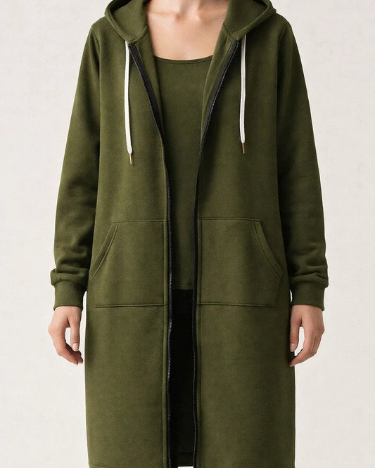 Women's Hooded Long-sleeved Medium-length Zipper Padded Sweater Solid Color Coat Plus Size S-5XL | JRSEE:cf1e538d-8516-4f62-9b1a-279b058260f0