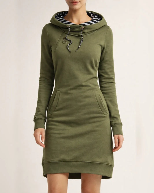 Women's Hoodie Dress Sheath Dress Short Mini Dress Black Yellow Army Green Navy Blue Long Sleeve Pure Color Pocket Fall Winter Hooded Casual Loose 2022 S M L XL XXL 3XL / Casual Dress | JRSEE:7443d65f-d771-4a1a-bf29-914d3e3ea3c2
