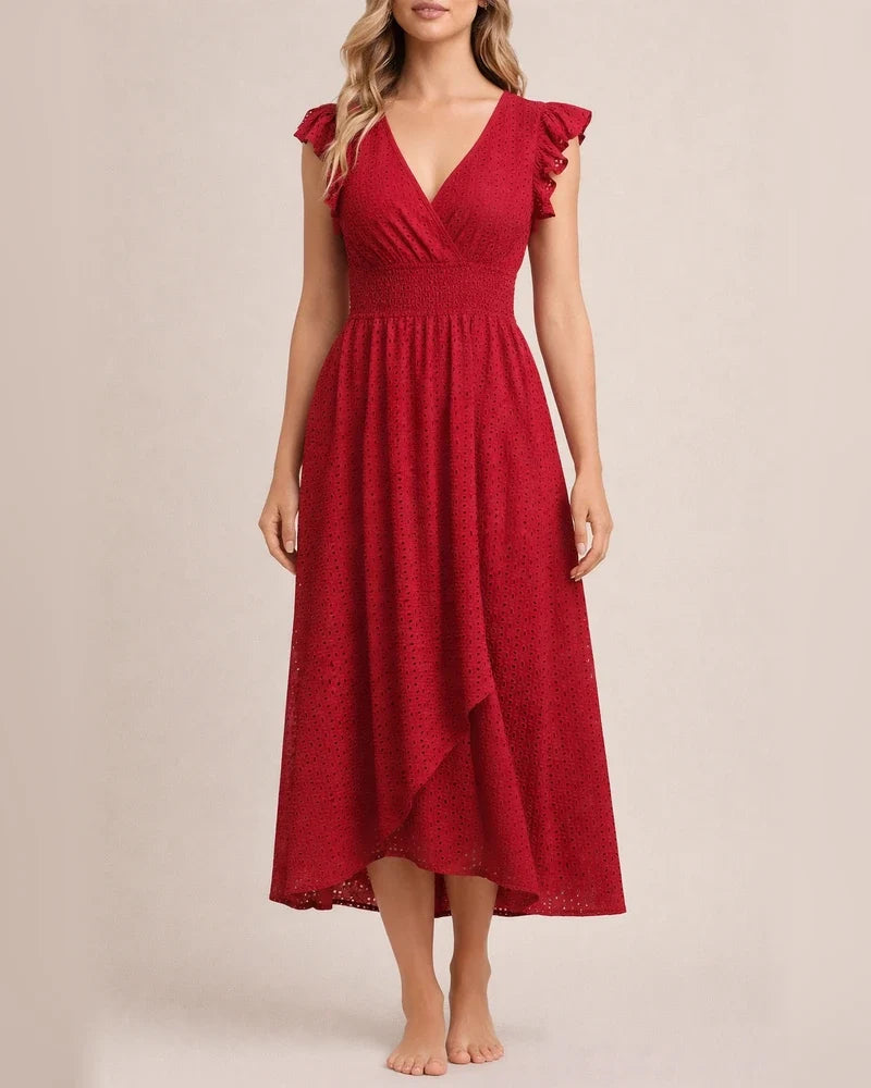 Women's Hot Section of The New Summer Rufflesleeve Waisted Hollowed Out Dresses | JRSEE:0d5e0094-377a-4544-81e2-edab69969d85