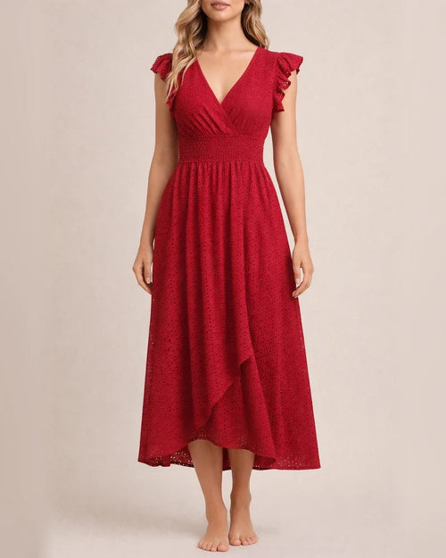 Women's Hot Section of The New Summer Rufflesleeve Waisted Hollowed Out Dresses | JRSEE:0d5e0094-377a-4544-81e2-edab69969d85