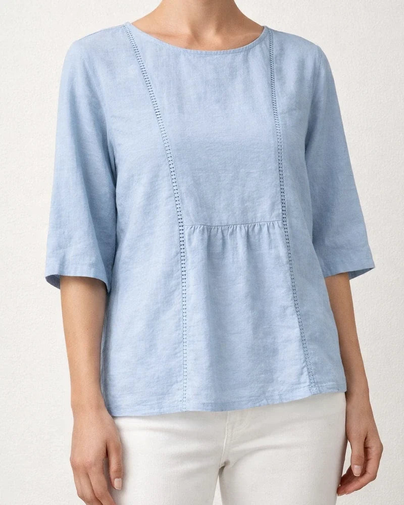 Women's Lace-Trimmed Openwork Cotton-Linen Casual Solid-Color Mid-Sleeve Blouse | JRSEE:f97be945-d786-4d9b-a4fb-a4850cdeb0c2