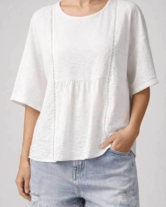 Women's Lace-Trimmed Openwork Cotton-Linen Casual Solid-Color Mid-Sleeve Blouse | JRSEE:7e0f8916-2c5a-47db-af2d-acfdd90a75bf