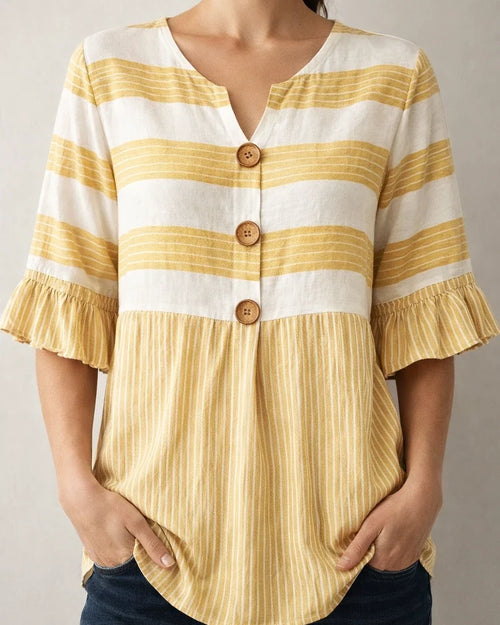 Women's Lace-Trimmed Short-Sleeve Casual Loose-Fit Striped Shirt | JRSEE:967285ef-66f4-4111-95f1-5d292743b039