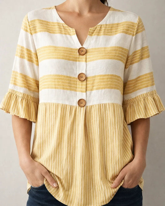 Women's Lace-Trimmed Short-Sleeve Casual Loose-Fit Striped Shirt | JRSEE:967285ef-66f4-4111-95f1-5d292743b039