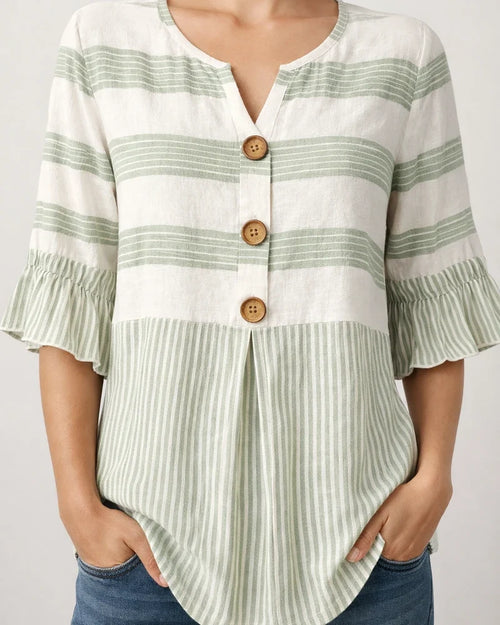 Women's Lace-Trimmed Short-Sleeve Casual Loose-Fit Striped Shirt | JRSEE:c8cbb3c5-e6e7-4047-921d-72a916d1ae7d