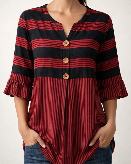 Women's Lace-Trimmed Short-Sleeve Casual Loose-Fit Striped Shirt | JRSEE:86324185-a3a9-4b94-8d59-1f378bad2a1e