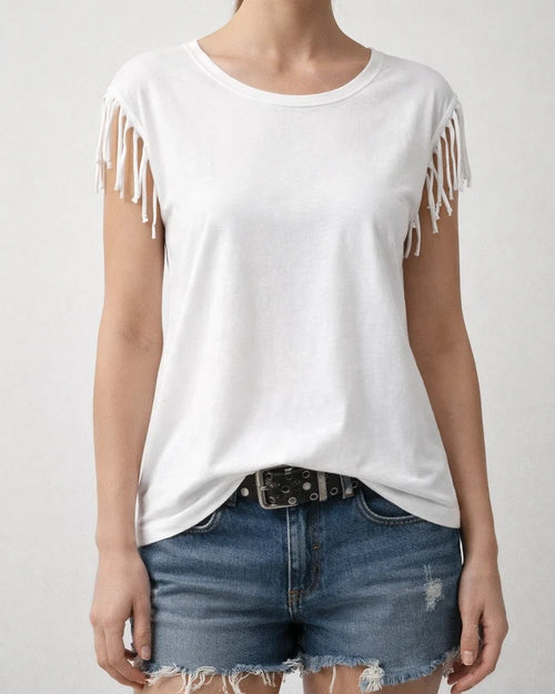 Women's Large Size Round Neck Short Sleeve Tassel Knot T-shirt Top | JRSEE:8d8c775b-1c41-4714-b5cb-22e4ef1ba886