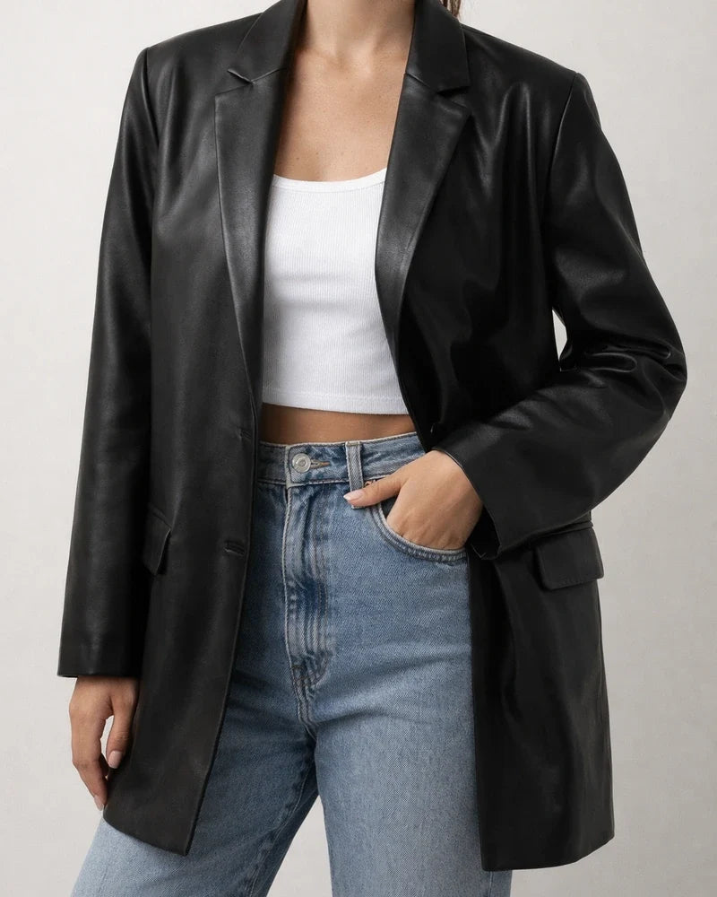 Women's Leather Jacket Autumn and Winter New Solid Color Leather Jacket Casual Warm Suit Jacket Women's | JRSEE:3ed216b4-4212-471e-9071-7fc6897aa77b