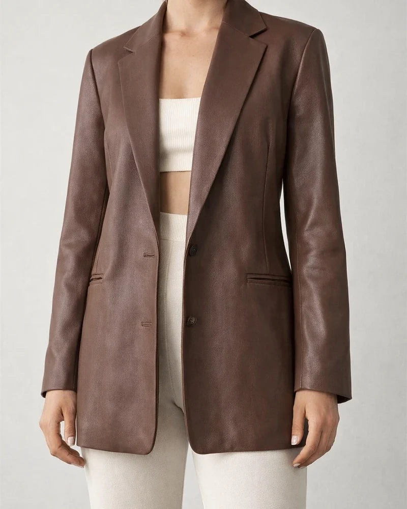 Women's Leather Jacket Autumn and Winter New Solid Color Leather Jacket Casual Warm Suit Jacket Women's | JRSEE:db851d4f-5752-4622-a558-6aaa4aca22b6