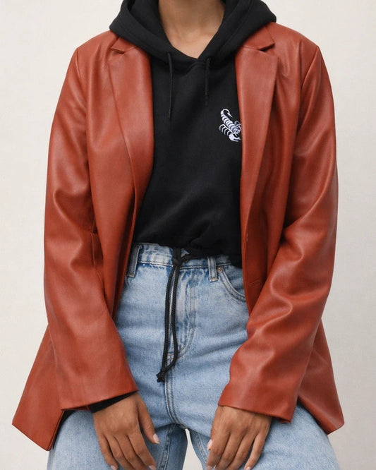 Women's Leather Jacket Autumn and Winter New Solid Color Leather Jacket Casual Warm Suit Jacket Women's | JRSEE:be6f676c-955a-4dda-809d-09dc24390d4a