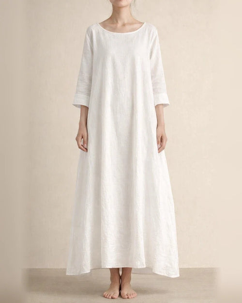Women's Linen Dress Shift Dress Long Dress Maxi Dress Green Red Light Blue White Black 3/4 Length Sleeve Pure Color Pocket Fall Spring Boat Neck Basic Casual Loose Fit 2022 L XL XXL 3XL 4XL 5XL | JRSEE:9998b463-701a-44ed-9b19-7c7556cd3f22