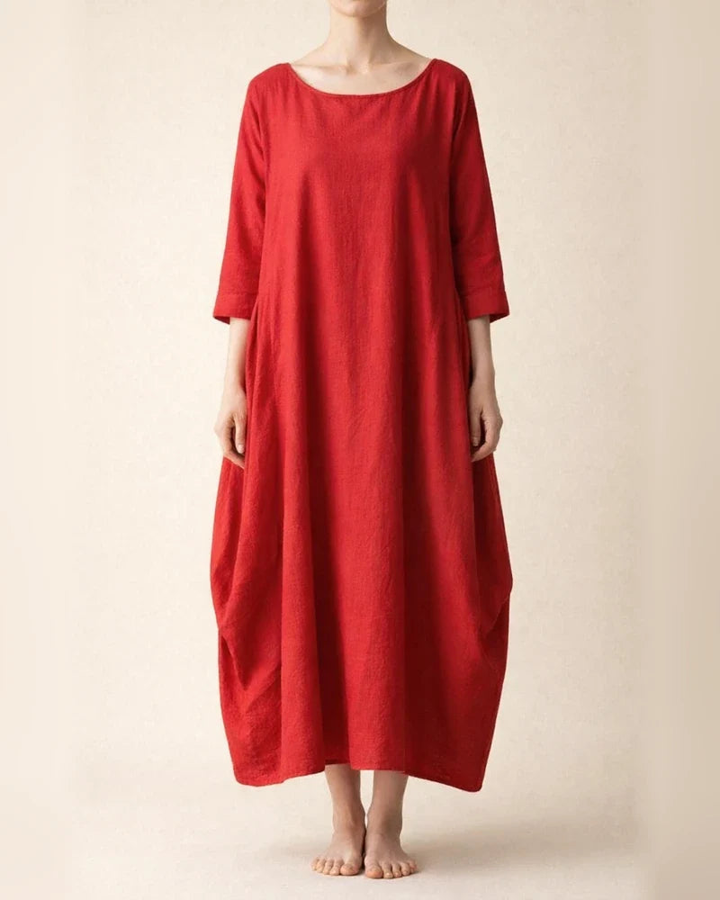 Women's Linen Dress Shift Dress Long Dress Maxi Dress Green Red Light Blue White Black 3/4 Length Sleeve Pure Color Pocket Fall Spring Boat Neck Basic Casual Loose Fit 2022 L XL XXL 3XL 4XL 5XL | JRSEE:b85c3474-b82e-455d-9ceb-60d39036c0fd