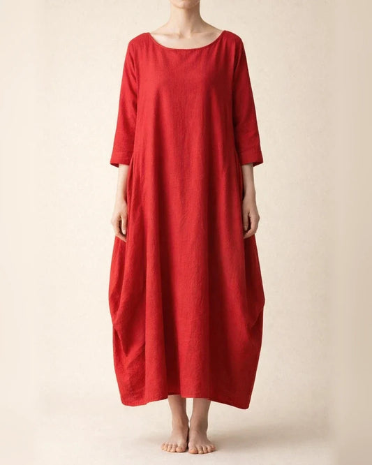 Women's Linen Dress Shift Dress Long Dress Maxi Dress Green Red Light Blue White Black 3/4 Length Sleeve Pure Color Pocket Fall Spring Boat Neck Basic Casual Loose Fit 2022 L XL XXL 3XL 4XL 5XL | JRSEE:b85c3474-b82e-455d-9ceb-60d39036c0fd