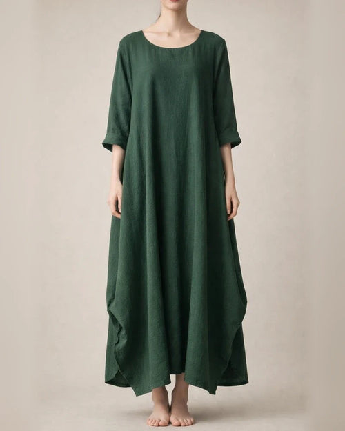 Women's Linen Dress Shift Dress Long Dress Maxi Dress Green Red Light Blue White Black 3/4 Length Sleeve Pure Color Pocket Fall Spring Boat Neck Basic Casual Loose Fit 2022 L XL XXL 3XL 4XL 5XL | JRSEE:56c07f4e-aa69-49a3-a33e-ea859613edf6