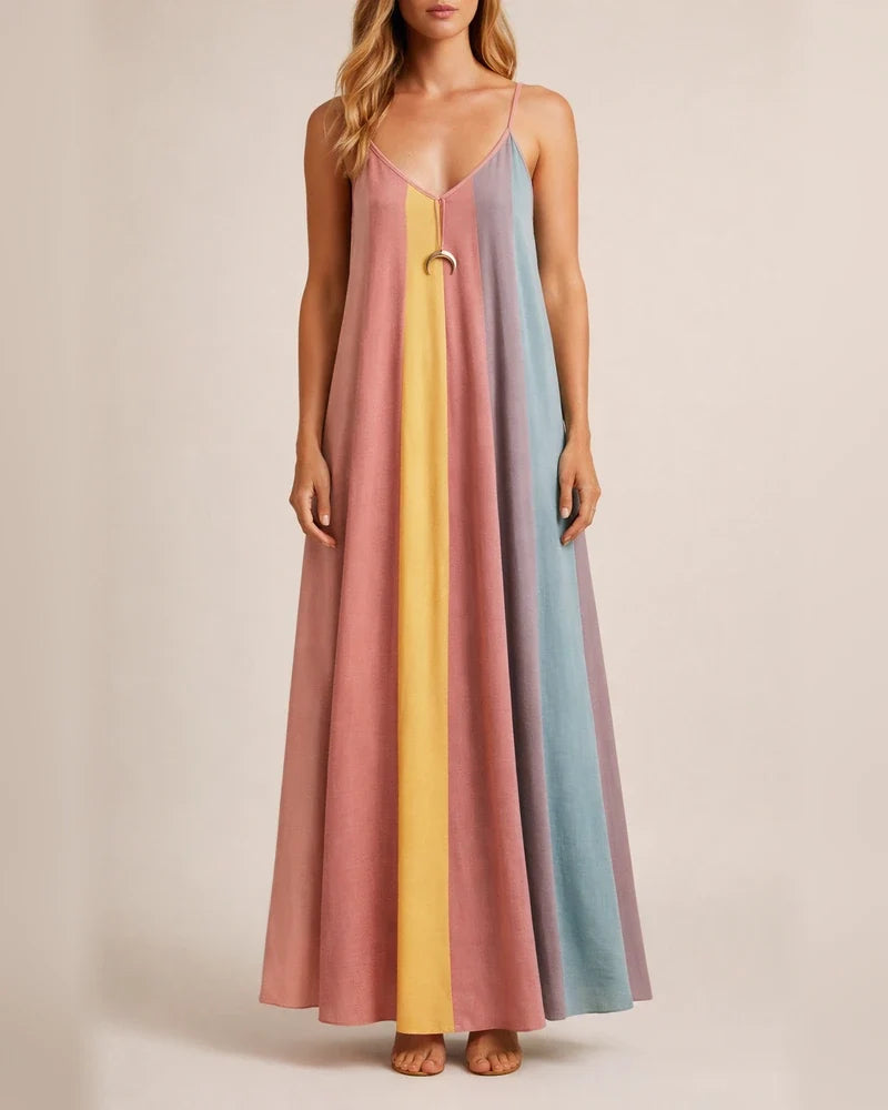 Women's Long Dress Maxi Dress Casual Dress Swing Dress Slip Dress Color Block Striped Casual Outdoor Daily Vacation Backless Patchwork Sleeveless Strap Dress Regular Fit Orange Spring Summer S M L XL | JRSEE:d10d0972-49a6-4eb8-9f72-4567f298ad4f