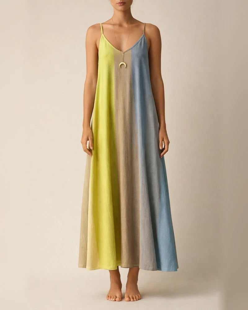 Women's Long Dress Maxi Dress Casual Dress Swing Dress Slip Dress Color Block Striped Casual Outdoor Daily Vacation Backless Patchwork Sleeveless Strap Dress Regular Fit Orange Spring Summer S M L XL | JRSEE:a2250d99-048b-406d-a70d-fc00da25d302