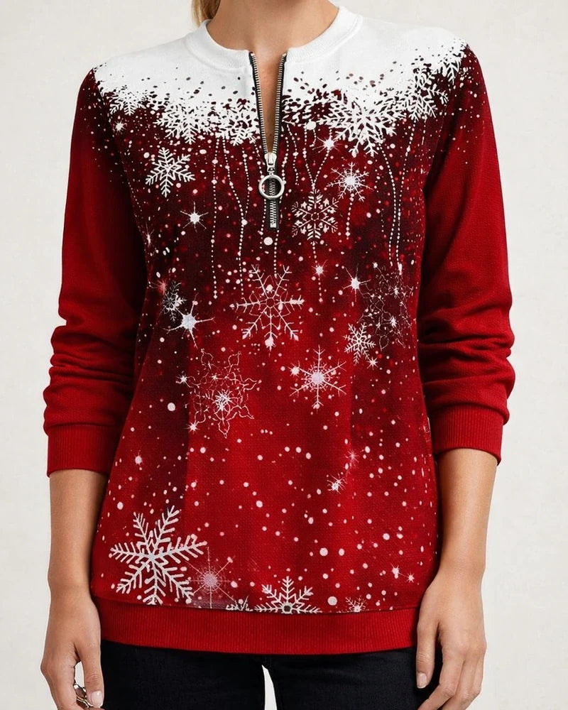Women’s Long-Sleeve Printed Hoodie with Zipper Neck | JRSEE:fac9ecc4-8159-44d3-9dbf-f23427d2da35