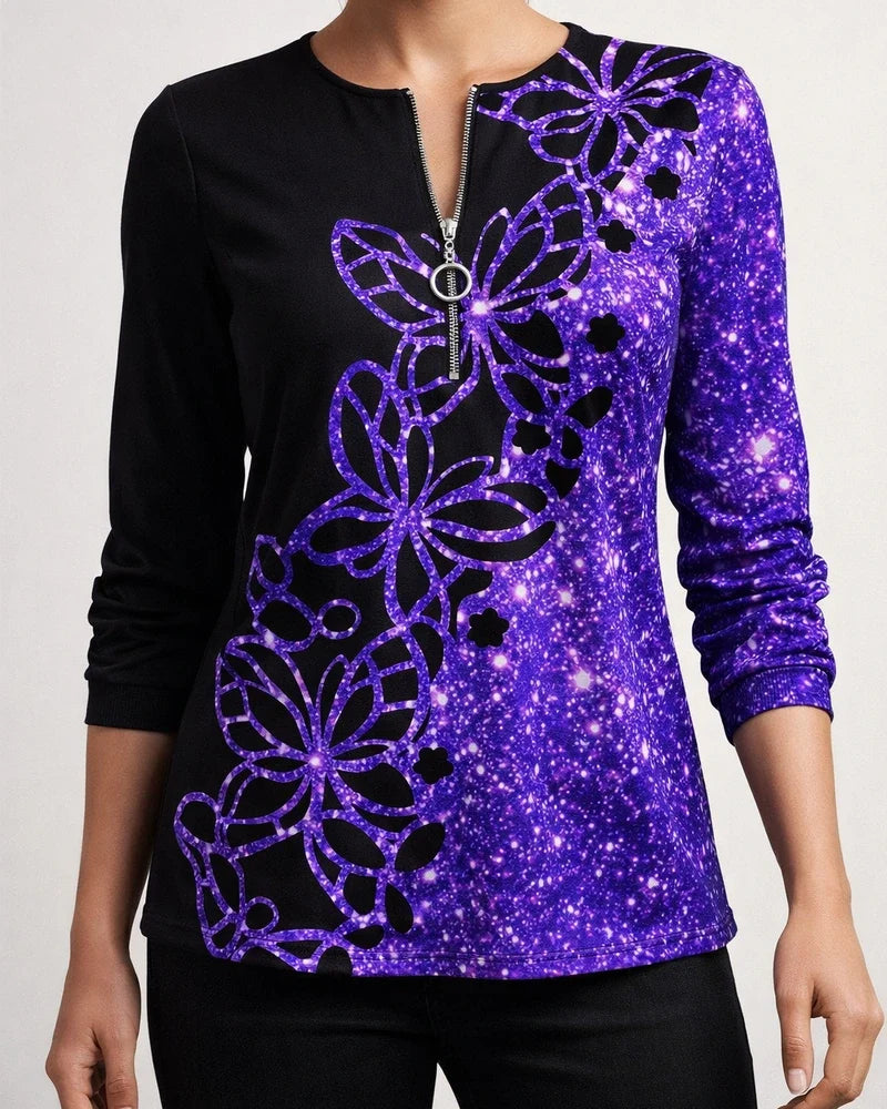 Women’s Long-Sleeve Printed Hoodie with Zipper Neck | JRSEE:53c87a96-02e4-4df5-a6ed-48e1a41a7a5c