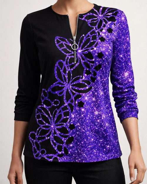 Women’s Long-Sleeve Printed Hoodie with Zipper Neck | JRSEE:53c87a96-02e4-4df5-a6ed-48e1a41a7a5c