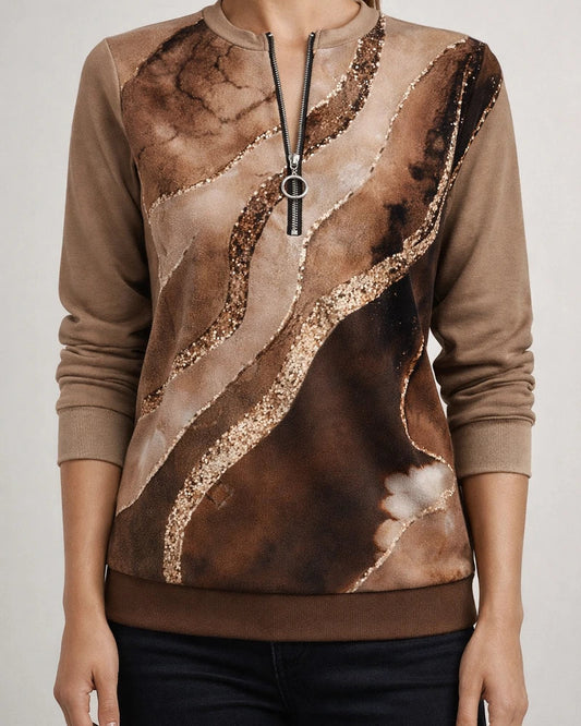 Women’s Long-Sleeve Printed Hoodie with Zipper Neck | JRSEE:aaba0b7f-60aa-47a6-8bb3-adb8f47f69d1