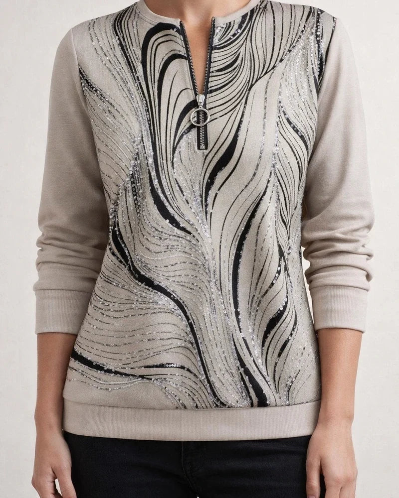Women’s Long-Sleeve Printed Hoodie with Zipper Neck | JRSEE:9bbc742e-946c-4638-9ae1-69b32df2b9a2