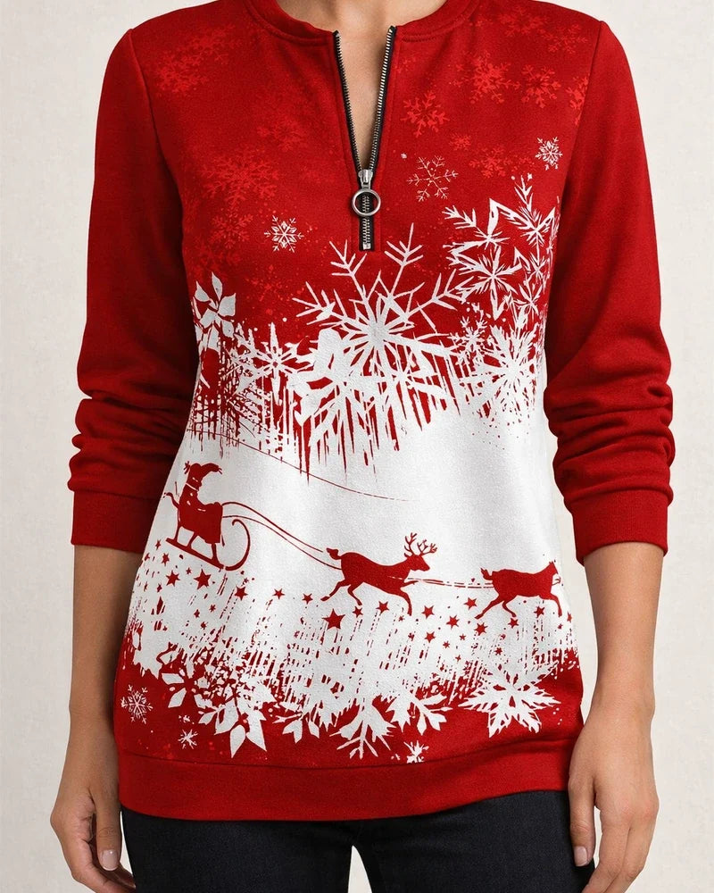 Women’s Long-Sleeve Printed Hoodie with Zipper Neck | JRSEE:93be0a76-82ee-492f-8c41-581b48860442