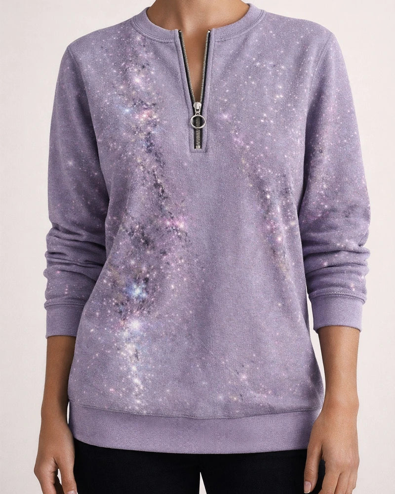 Women’s Long-Sleeve Printed Hoodie with Zipper Neck | JRSEE:3d1b7e9e-21a8-48dc-91a6-32497ab1d244