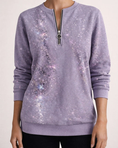 Women’s Long-Sleeve Printed Hoodie with Zipper Neck | JRSEE:3d1b7e9e-21a8-48dc-91a6-32497ab1d244