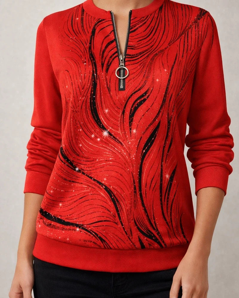 Women’s Long-Sleeve Printed Hoodie with Zipper Neck | JRSEE:419e2e02-e58a-462c-8c2b-cee838ff3c67