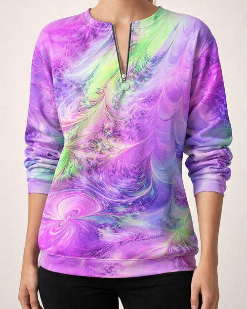 Women’s Long-Sleeve Printed Hoodie with Zipper Neck | JRSEE:e3e1b3cc-5024-40d7-9d39-d06319e3acec