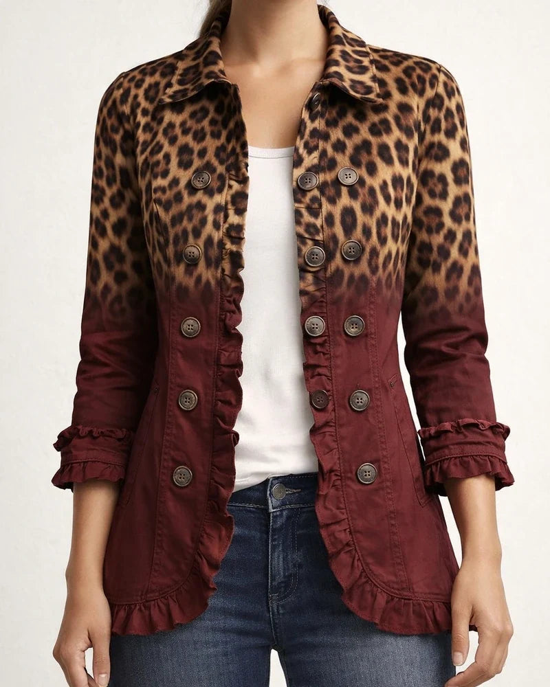 Women's Long-Sleeve Ruffled Printed Shirt Lightweight Fashionable Slim-Fit Top | JRSEE:120c8809-fd43-4e94-9a4d-db4487756d41
