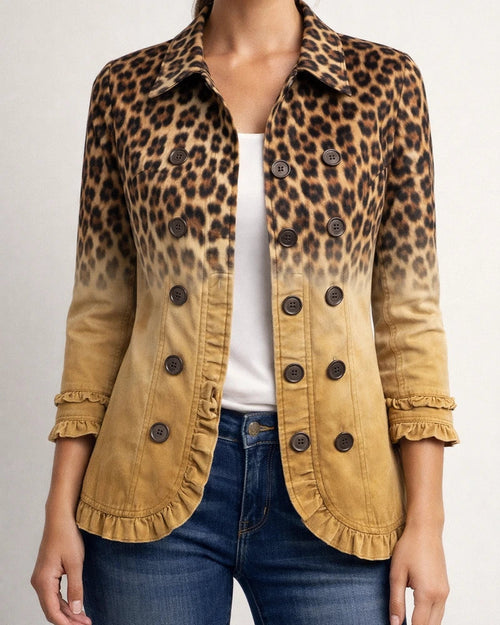 Women's Long-Sleeve Ruffled Printed Shirt Lightweight Fashionable Slim-Fit Top | JRSEE:e713105e-1b37-45a6-a3c1-58e7fd80987b