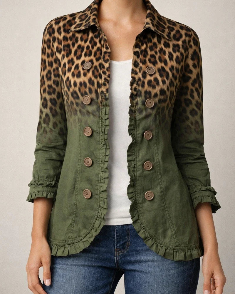 Women's Long-Sleeve Ruffled Printed Shirt Lightweight Fashionable Slim-Fit Top | JRSEE:2a4c3ae5-2246-4c1e-92d1-0e11a5edc280