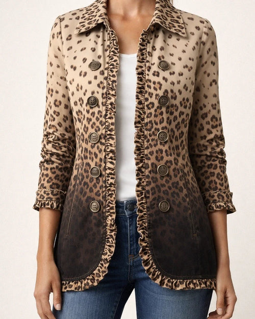 Women's Long-Sleeve Ruffled Printed Shirt Lightweight Fashionable Slim-Fit Top | JRSEE:3b4928ab-44dd-4e0f-b544-8348793959c9