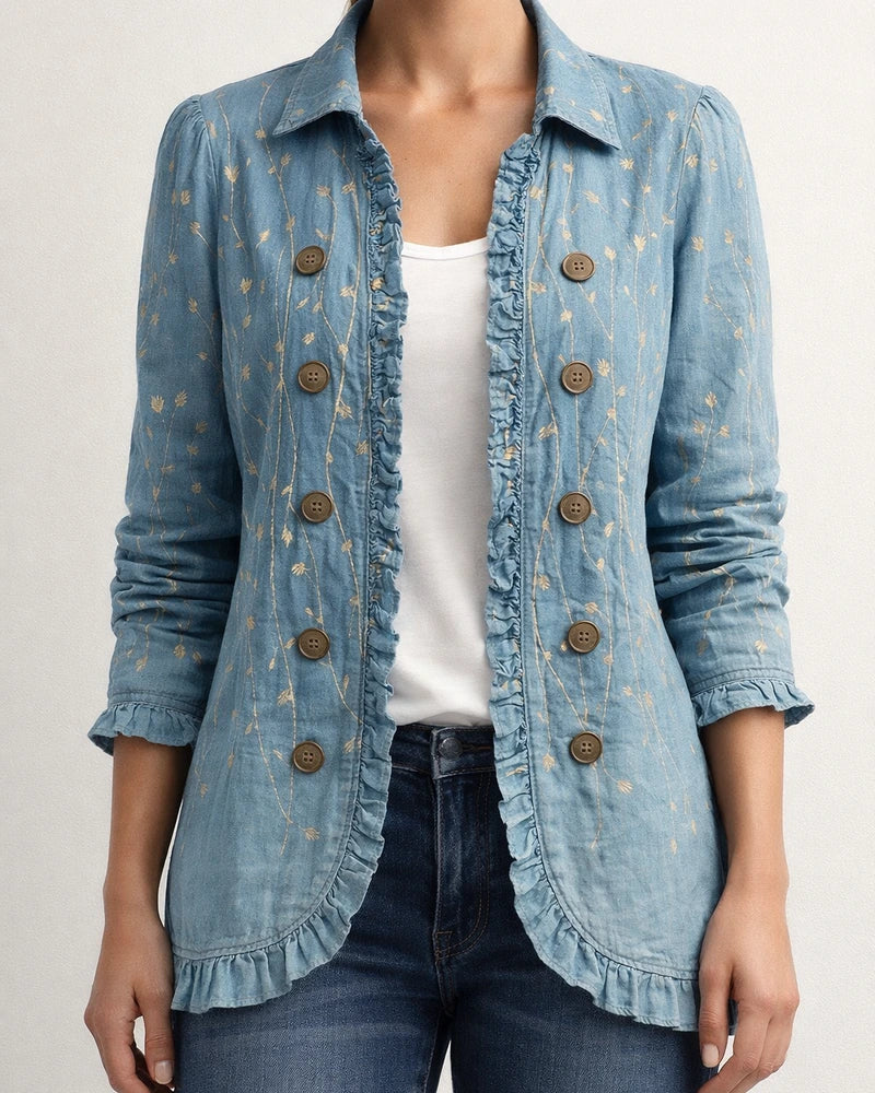 Women's Long-Sleeve Ruffled Printed Shirt Lightweight Fashionable Slim-Fit Top | JRSEE:e55716a6-cb81-44b3-9057-44d34d7a5772