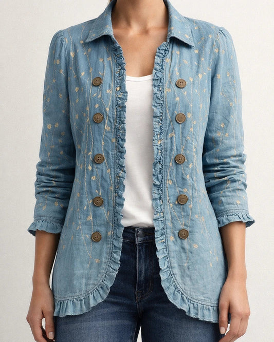 Women's Long-Sleeve Ruffled Printed Shirt Lightweight Fashionable Slim-Fit Top | JRSEE:e55716a6-cb81-44b3-9057-44d34d7a5772