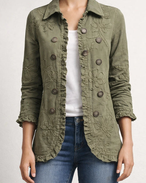 Women's Long-Sleeve Ruffled Printed Shirt Lightweight Fashionable Slim-Fit Top | JRSEE:56f94ea2-9ea1-4572-9c4e-48fabf093375