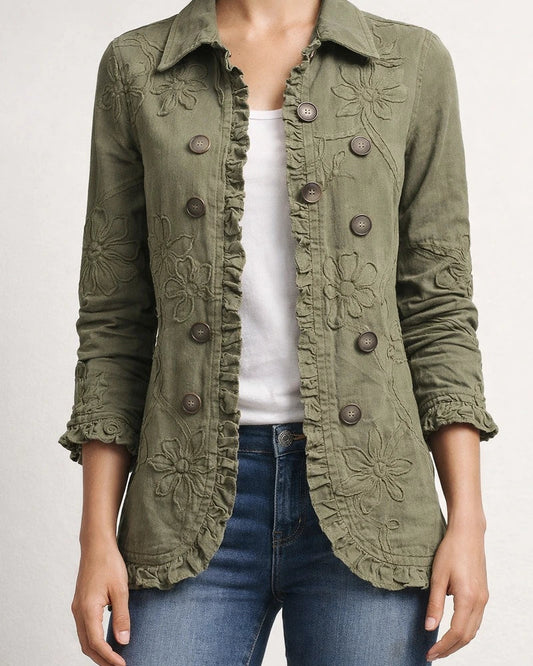 Women's Long-Sleeve Ruffled Printed Shirt Lightweight Fashionable Slim-Fit Top | JRSEE:56f94ea2-9ea1-4572-9c4e-48fabf093375