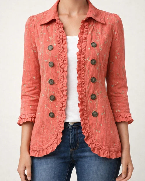 Women's Long-Sleeve Ruffled Printed Shirt Lightweight Fashionable Slim-Fit Top | JRSEE:d2d4b5ce-7ba0-466b-826e-ea1c7b745031
