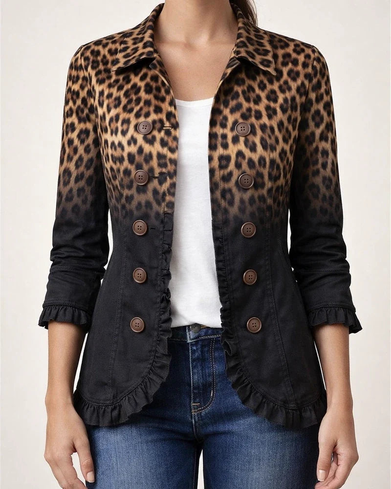 Women's Long-Sleeve Ruffled Printed Shirt Lightweight Fashionable Slim-Fit Top | JRSEE:2087cd12-3661-47d5-913b-29bfb231189a