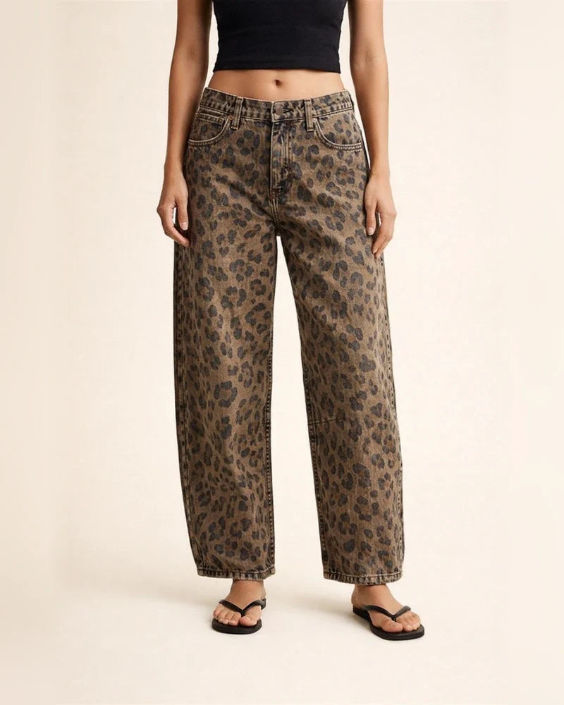 Women's Loose Fit Mid-rise Leopard Print Tube Jeans | JRSEE:7d0a0389-4e27-423a-9caf-cc234eea0197