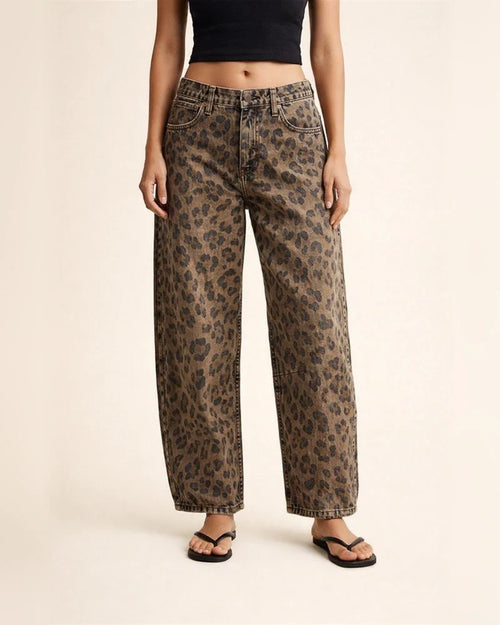 Women's Loose Fit Mid-rise Leopard Print Tube Jeans | JRSEE:7d0a0389-4e27-423a-9caf-cc234eea0197