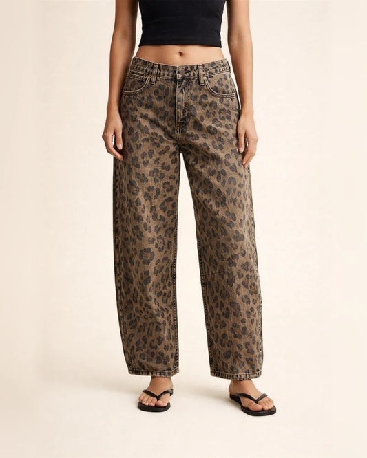 Women's Loose Fit Mid-rise Leopard Print Tube Jeans | JRSEE:7d0a0389-4e27-423a-9caf-cc234eea0197