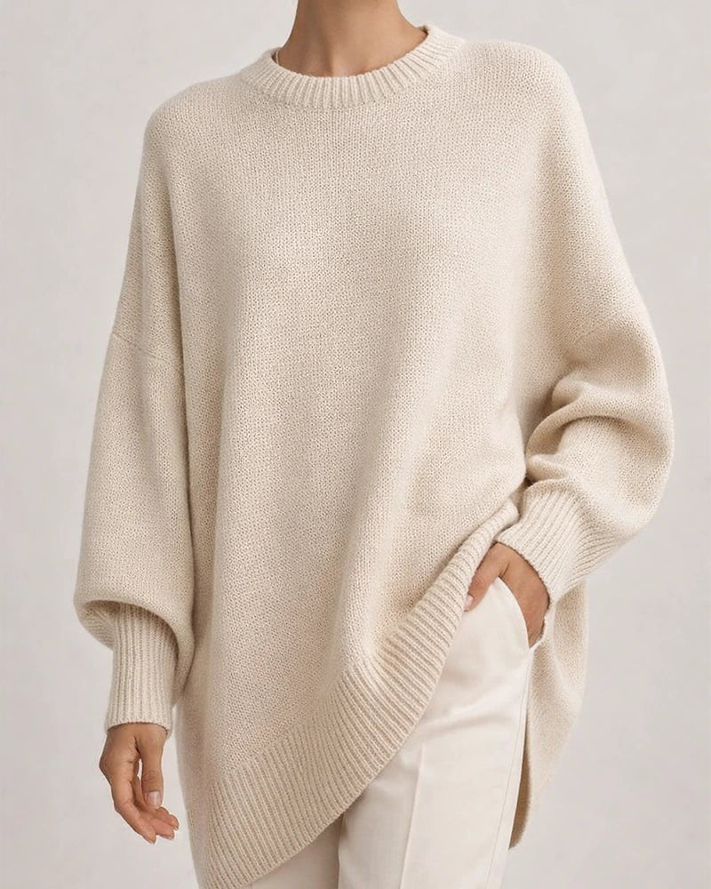 Women's Loose-Fit Solid Color Crew Neck Knit Sweater with Dropped Shoulder Sleeves for Fall/Winter | JRSEE:62be8bf7-bf31-4ea9-9388-1fa74c48fecf