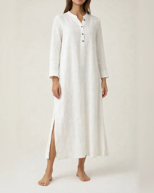 Women's Loose-Fit Stand-up Collar Long-Sleeve Shirt Dress Casual Cotton-Linen Dress | JRSEE:0229b78f-eed6-4efa-b3b1-8684b25e981b