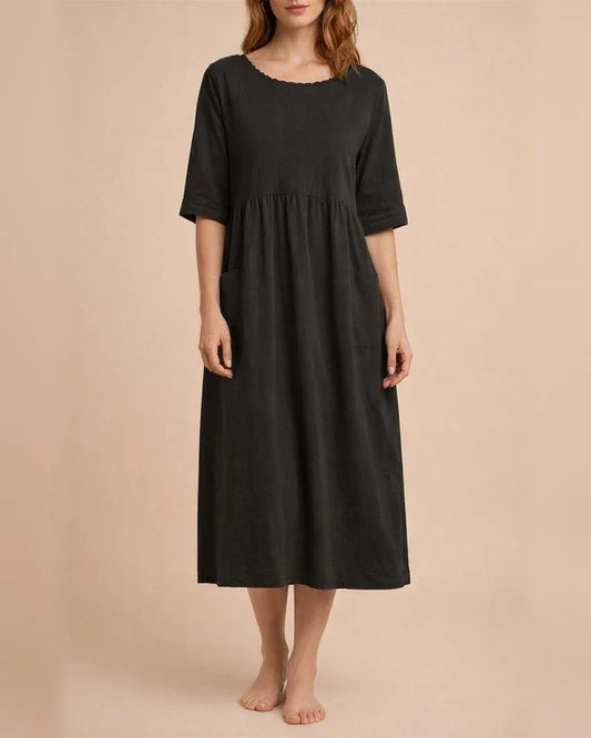 Women's Mid-length Dresses Women's Solid Color Five-part Sleeve / Mid-sleeve Mid-length Dress 3/4 Sleeve Round Neck Dress Casual Dress | JRSEE:2b0f5b39-4b4c-45dd-831d-271511b804d8