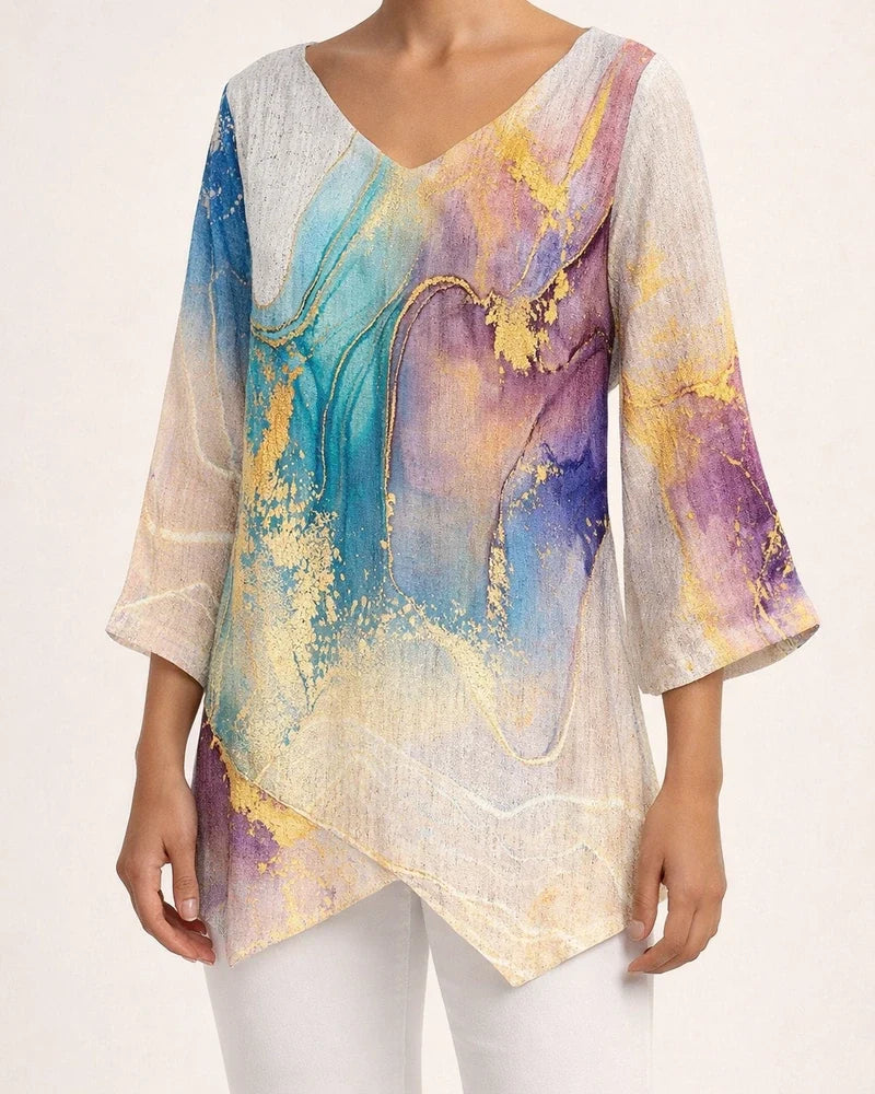 Women's New 3D Printed Natural Scenery V-neck Nine-minute Sleeve Loose Shirt | JRSEE:68f345e1-310f-45b8-8275-5ef667c62c26