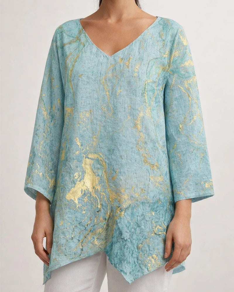 Women's New 3D Printed Natural Scenery V-neck Nine-minute Sleeve Loose Shirt | JRSEE:a88857a9-fa6b-498d-bfc4-89df8daa09bc