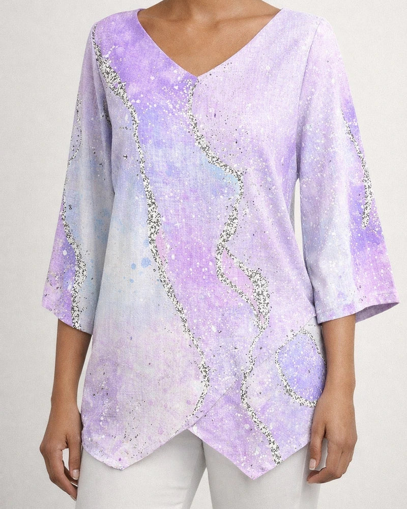 Women's New 3D Printed Natural Scenery V-neck Nine-minute Sleeve Loose Shirt | JRSEE:917ec831-ca8e-48de-a1f8-d95ee916b894